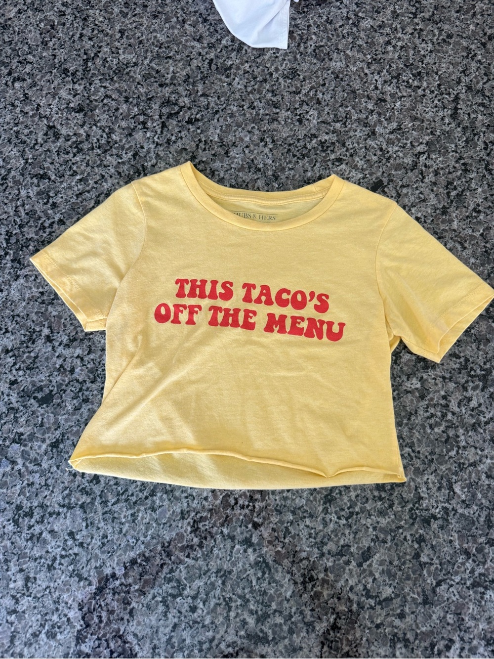 Yellow Graphic Crop Tee - "This Taco's Off The Menu"